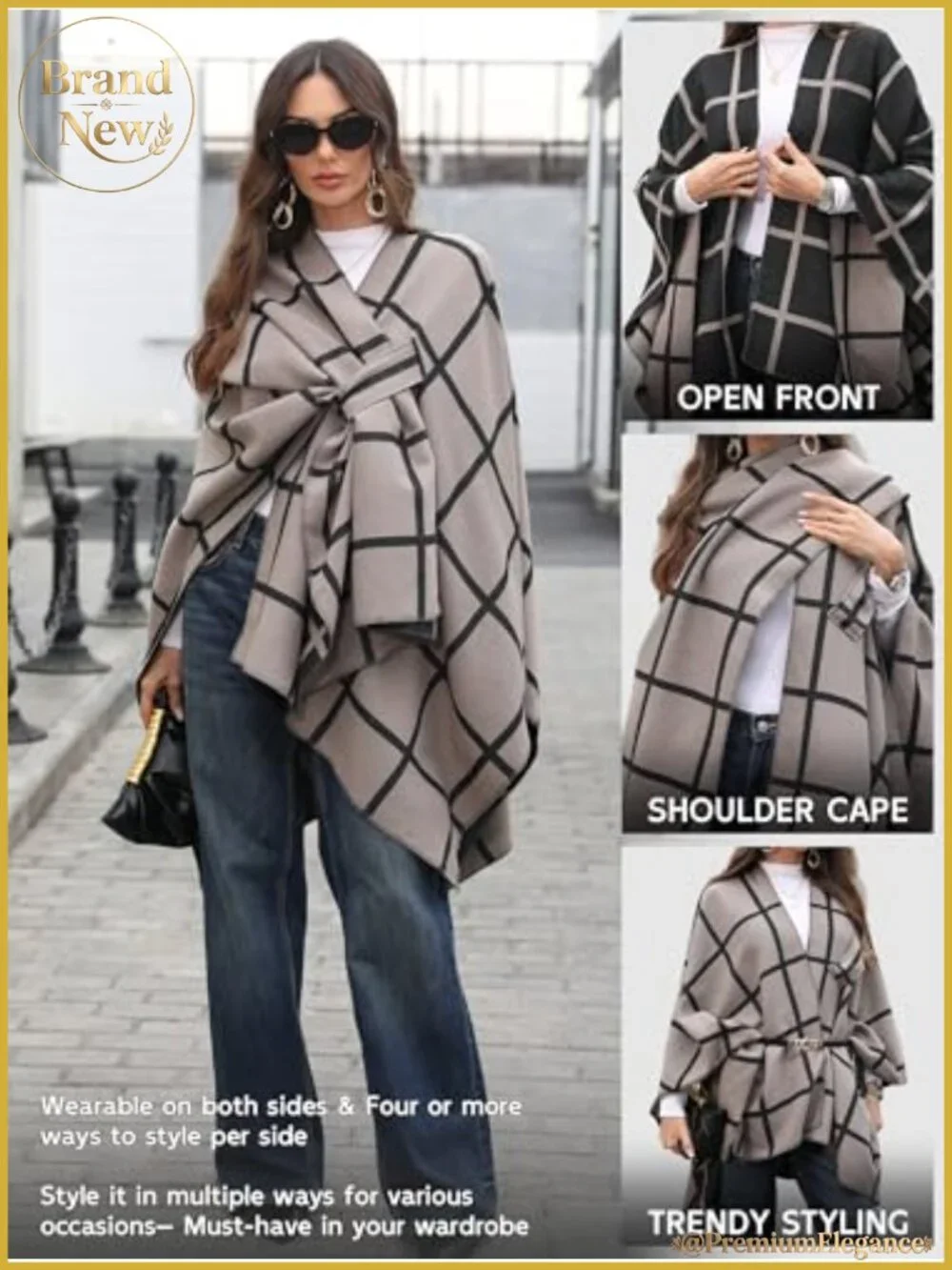 Shawl Wrap Open Front Poncho Scarf Reversible Knit Polyester